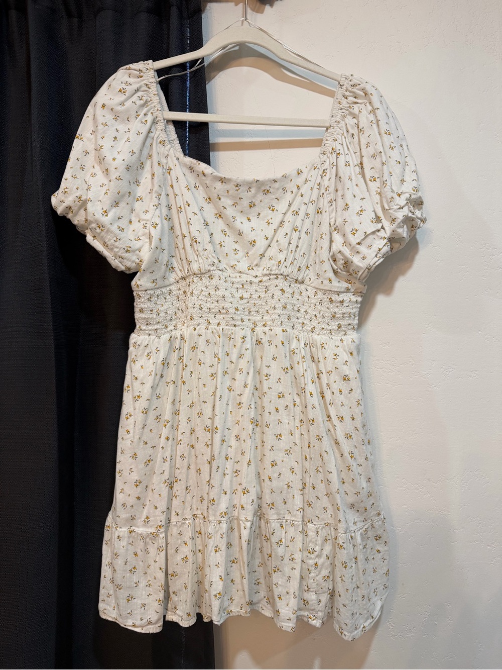 bp Cream Floral Smocked Mini Dress with Puff Sleeves